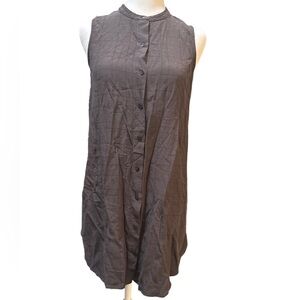 Eileen Fisher Gray Box Pattern Button Up Sleeveless Tunic Top XS